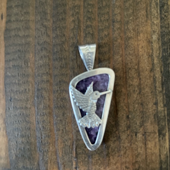 Silver Hummingbird pendent with Purple Accent